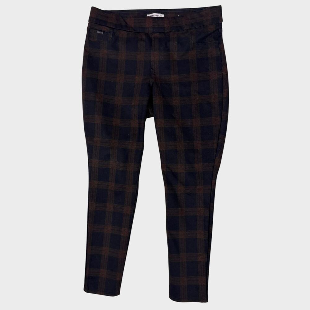 Nine West Jeans Heidi Pull On Skinny Large Brown Black Check